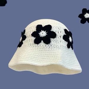 **SOLD** Crochet Black Floral White Hat